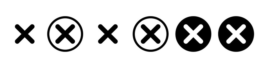 A collection of black cross icons inside circles with a transparent background