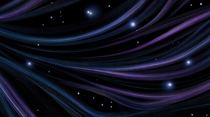 A close-up of an abstract digital pattern with neon purple and blue swirls on a black background, resembling glowing constellations in space