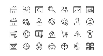 Web Icon Set on White Background Line Style Vector Image