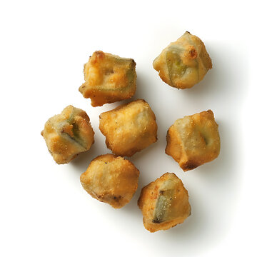 Crispy Fried Okra Bites on White Background