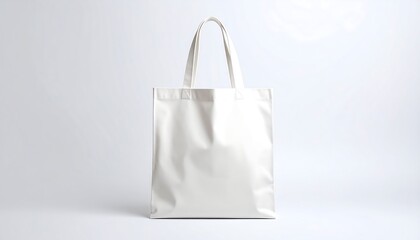 Blank white tote bag on plain background
