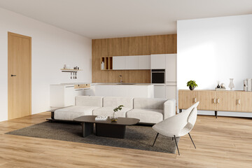 Cozy Living Room and Kitchen Interior PNG – Isolated Background with Shadow Included