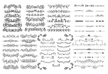dividers doodle set. Wedding decorative elements. Divider ornament, borders, vintage line separators. Hand drawn vector illustration