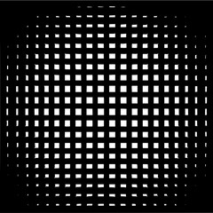 Black and white grid pattern with distorted perspective creating an optical illusion effect design