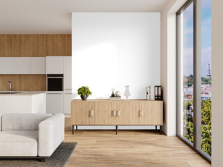 Wood Sideboard and Kitchen Interior PNG – Transparent Background and Realistic Shadow