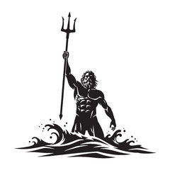 Commanding Poseidon digital black silhouette, rendered perfectly for clarity and appeal &ndash; Poseidon silhouette &ndash; Poseidon Vector &ndash; Silhouette of Poseidon &ndash; Greek god silhouette

