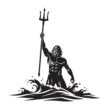 Commanding Poseidon digital black silhouette, rendered perfectly for clarity and appeal &ndash; Poseidon silhouette &ndash; Poseidon Vector &ndash; Silhouette of Poseidon &ndash; Greek god silhouette


