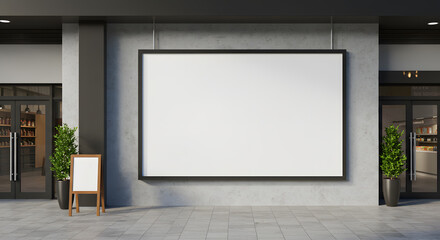 Blank glass banner on concrete wall.  Business and presentation concept. Mock up. 3D Rendering