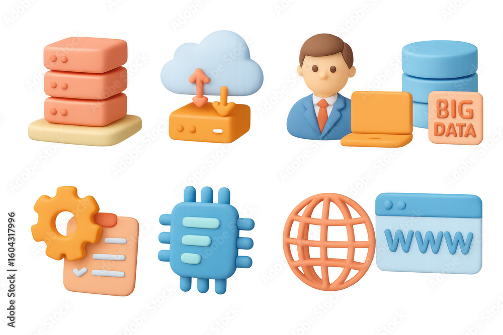 Poster 3d icons of cloud computing and data management concepts