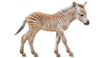 Young Zebra Standing Gracefully in Natural Pose with Striped Fur Pattern Isolated on White Background