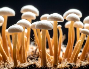Close-up of many small white mushrooms