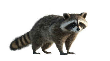 Obraz premium Cute raccoon standing on its hind legs in a playful pose, showcasing its distinctive markings in bright daylight on transparent background