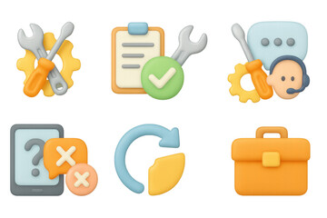 Colorful 3d tools and business icons for digital interfaces