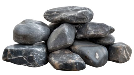 Stacked Smooth Grey Zen Stones Balancing in Minimal Style Isolated on White Background