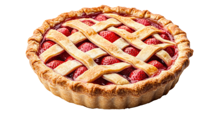 Tempting Homemade Strawberry Pie with Fresh Fruit Filling and Golden Crust Isolated on White Background