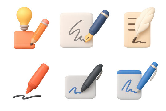 Creative icon set: writing tools with soft gradient effects for modern design