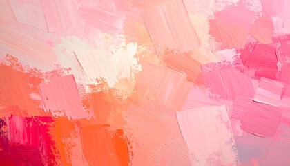 Vibrant abstract art with thick, textured pink and orange paint strokes, creating a dynamic color blend.