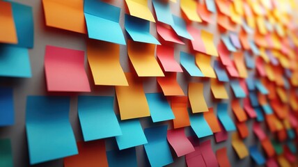 Wall of Colorful Sticky Notes for Brainstorming and Planning notes wall colorful brainstorming ideas