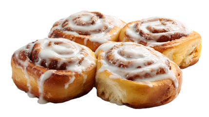 cinnamon rolls with frosting on transparent background