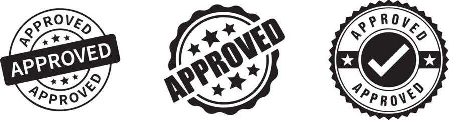 Approved stamp icon for legal documents. Approved label for financial reports.