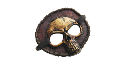 Skull mask with intricate design made of metal for costume parties and Halloween celebrations on transparent background