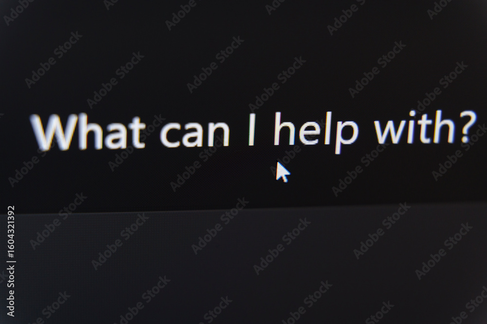 Fototapete mouse cursor hovering over the ai assistant prompt what can i help with on a dark digital interface