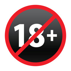 18 plus only icon. Age limit under 18 years old is forbidden circle sign symbol, trendy vector illustration. Under 18 sign in on white background. Over 18 only censored. Eighteen age older forbidden.