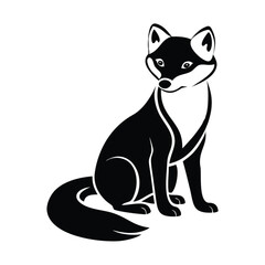 Adorable baby arctic fox sitting in a snowy landscape silhouette isolated on transparent background