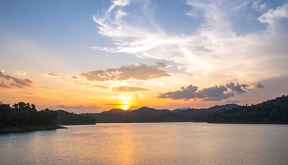 Sunset over a tranquil lake