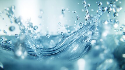 Close-up water splash, vibrant blue hues