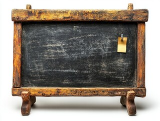 Obraz premium Rustic Blackboard with Yellow Note Pin blackboard rustic chalkboard vintage wooden frame sticky note