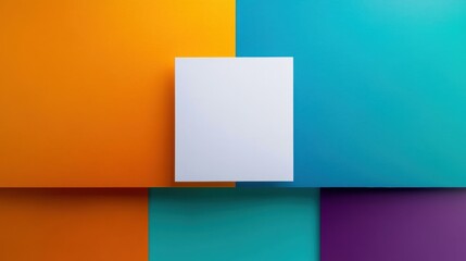 Colorful geometric arrangement featuring a blank square in the center