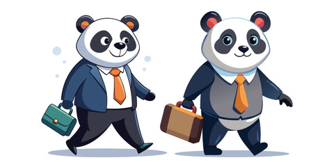 Confident Corporate Panda Walking with Briefcase Vector Illustration – Business Mascot Animal Design for Office Culture, Marketing, Branding, Career Growth and Professional Concepts