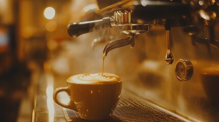 Coffee machine pouring latte art into a cup
