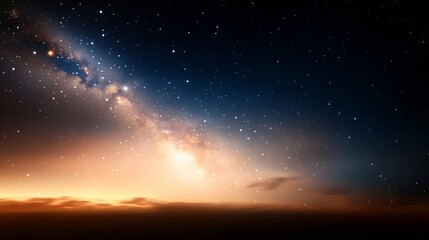 Panorama niebieskiego nocnego nieba z Drogą Mleczną i gwiazdami na ciemnym tle