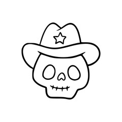 cute sheriff skull with star hat doodle drawing