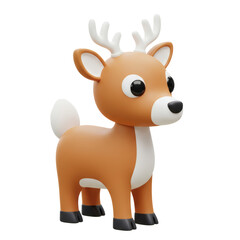 Obraz premium Cute cartoon reindeer with big eyes isolated on transparent background