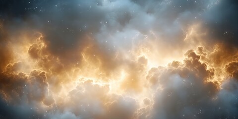 Obraz premium Nocne niebo z gęstymi, ciemnymi chmurami i delikatnymi gwiazdami