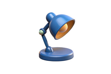 Blue adjustable desk lamp with yellow interior and circular base, isolated on a transparent background