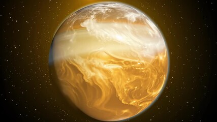 Stunning animation of a vibrant gas giant planet with swirling clouds and cosmic background, showcasing the beauty of outer space - Powered by Adobe