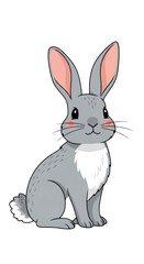 Obraz premium Cute cartoon grey rabbit or bunny sitting illustration isolated on clean white background