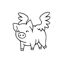 funny piglet with angel wings