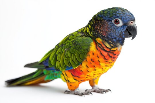 Colorful Tropical Parrot Standing on White Background colorful standing bird tropical bird vibrant
