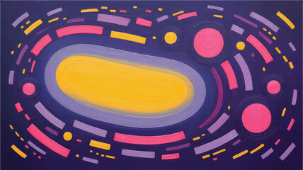 Obraz premium Abstract expressionist painting with yellow oval and pink circles on purple background vector