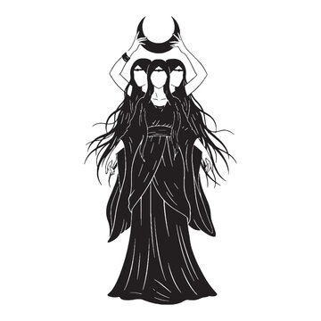 Ancient Hecate digital black vector, a classic and easily adaptable option &ndash; Hecate silhouette &ndash; Hecate Vector &ndash; Silhouette of Hecate &ndash; Greek goddess vector

