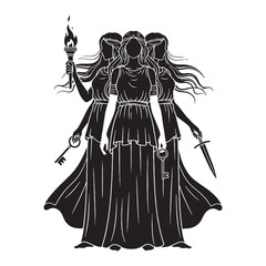 Ghostly Hecate digital black form, making a strong visual impact in any design &ndash; Hecate silhouette &ndash; Hecate Vector &ndash; Silhouette of Hecate &ndash; Greek goddess silhouette

