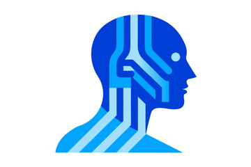 Futuristic abstract illustration of a human head formed by glowing blue lines and connected nodes, symbolizing artificial intelligence, machine learning,