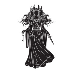 Triple-formed Hecate digital black silhouette, embodying her unique and powerful features &ndash; Hecate silhouette &ndash; Hecate Vector &ndash; Silhouette of Hecate &ndash; Greek goddess silhouette

