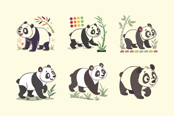 Fototapeta premium various types of panda set for kids learning colorful friendly design vector art illustration