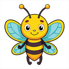 Cute Smiling Cartoon Bee Illustration With Bright Wings and Cheerful Face